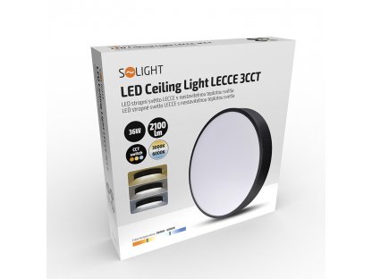 Solight LED stropné osvetlenie LECCE, 3CCT, 36W, 2100lm, 30cm, 3000/4000/6000K, čierna