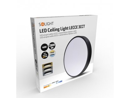 Solight LED stropné osvetlenie LECCE, 3CCT, 48W, 2900lm, 40cm, 3000/4000/6000K, čierna