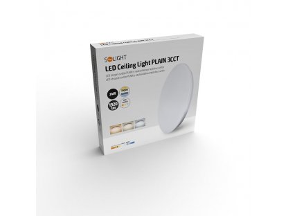 Solight LED stropné svietidlo PLAIN, 3CCT, 24W, 1920lm, 3000K, 4000K, 6000K, okrúhle, 38cm
