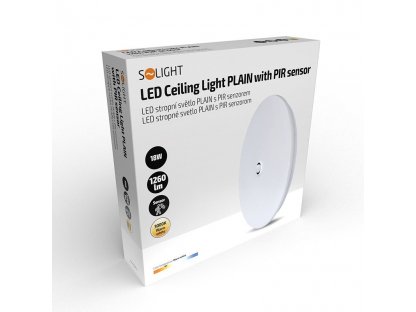 Solight LED stropné svietidlo PLAIN s PIR senzorom, 18W, 1260lm, 3000K, okrúhle, 33cm