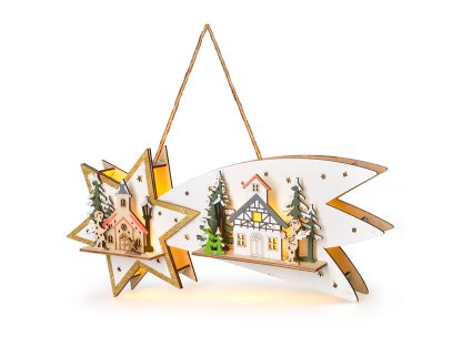 Solight LED vianočná kométa, 10x LED, drevená, 30cm