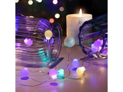 Solight LED vianočná reťaz farebné gule, 20x LED, 2m, 2x AA
