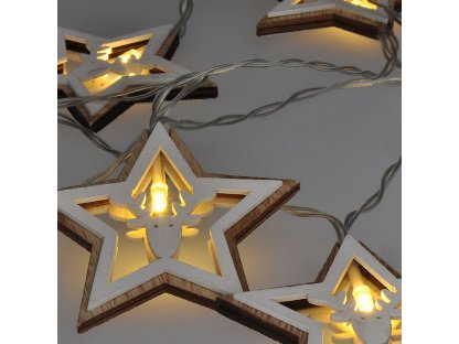 Solight LED vianočná reťaz hviezdy, 10x LED, drevo, 1,5m, 2x AA