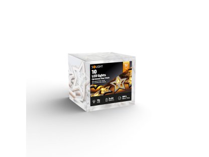 Solight LED vianočná reťaz hviezdy, 10x LED, drevo, 1,5m, 2x AA