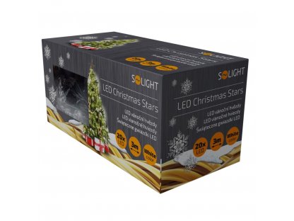 Solight LED vianočná reťaz, hviezdy, 20 LED, 3m, prívod 3m, IP20, biela