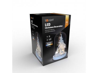 Solight LED vianočné dekorácie, zasnežená krajina s domčekom, 18cm, 10x LED, 2x AAA