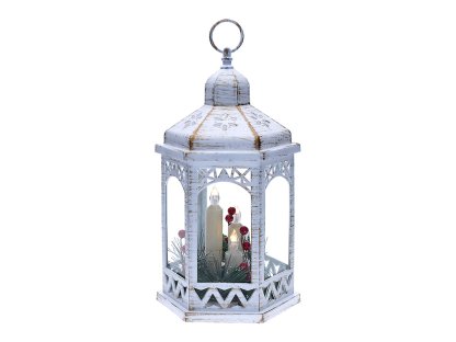 Solight LED vianočný lampáš biely, 33cm, 3x LED sviečka, 3x AAA