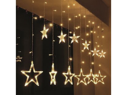 Solight LED vonkajší vianočný záves, hviezdy, šírka 3m, 123LED, IP44 3xAA, teplá biela