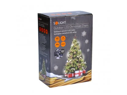 Solight LED vonkajšia vianočná reťaz, 200 LED, 10m, prívod 5m, 8 funkcií, IP44, studená biela
