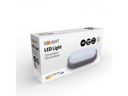 Solight LED vonkajšie osvetlenie oválne, 20W, 1500lm, 4000K, IP54, 26cm, sivá farba