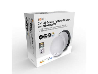 Solight LED vonkajšie osvetlenie so senzorom a nastaviteľnou CCT, 18W, 1800lm, 22cm, 2v1,biely a čierny kryt