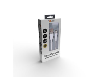Solight lightning kábel, USB 2.0 A konektor - Lightning konektor, silikón, 0,5m