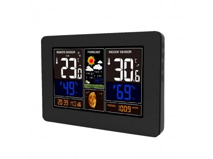 Solight meteostanica, aplikácia Smart Life, extra veľký farebný LCD, teplota, vlhkosť, tlak, USB nabíjanie, čierna