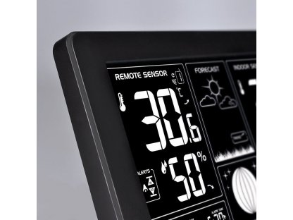 Solight Meteostanica, extra veľký čiernobiely LCD, teplota, vlhkosť, tlak, RCC, USB nabíjanie, čierna