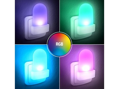 Solight Nočné LED RGB svetlieko so svetelným senzorom, voliteľná farba svetla, 230V