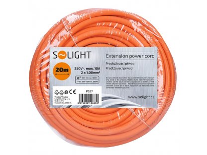 Solight pohyblivý prívod - spojka, 1 zásuvka, 20m, 2 x 1mm2, oranžová, plochá