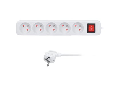 Solight predlžovací prívod 3m, 5 zásuviek, vypínač, 16A/3680W, PVC, biely