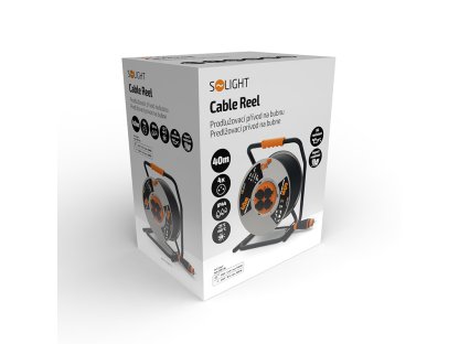 Solight predlžovací prívod - na kovovom bubne, 4 zásuvky, 40m kábel guma-neoprén, 3x 2,5mm2, IP44