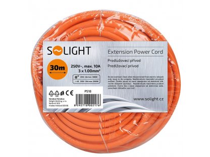Solight predlžovací prívod - spojka, 1 zásuvka, 30m, 3 x 1mm2, oranžová