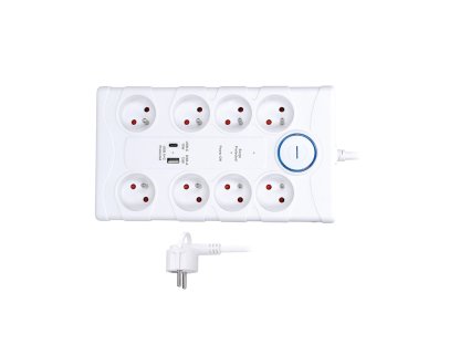 Solight prepäťová ochrana, 8z, USB A+C, 2m, biela
