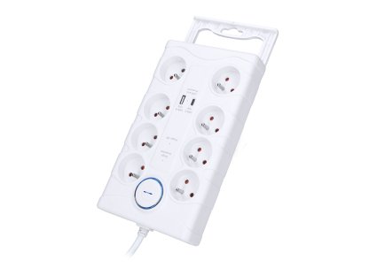 Solight prepäťová ochrana, 8z, USB A+C, 2m, biela