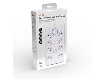 Solight prepäťová ochrana, 8z, USB A+C, 2m, biela