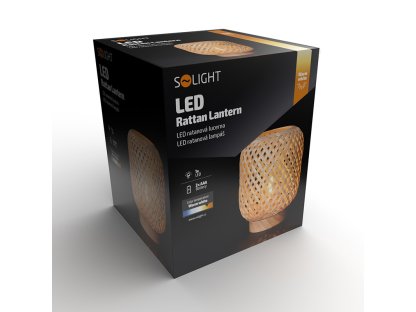 Solight ratanová LED lampáš s LED žiarovkou, teplá biela, 2x AAA, 19cm