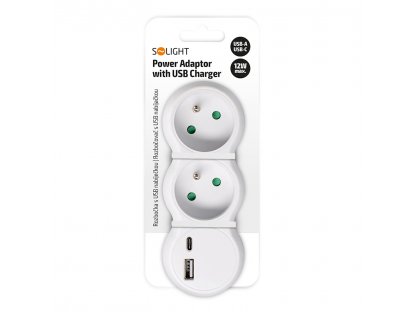 Solight rozbočovač s USB A+C nabíjačkou, 2 x 10A, biely