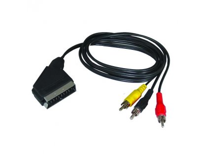 Solight SCART kábel, SCART konektor - 3x CINCH konektor, prepínateľný, 1m, sáčok