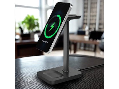 Solight stolová nabíjačka 3v1, Qi2, MagSafe kompatibilná