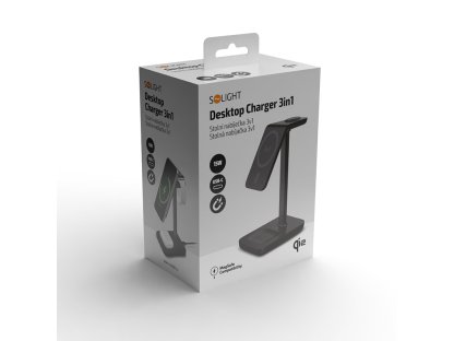 Solight stolová nabíjačka 3v1, Qi2, MagSafe kompatibilná