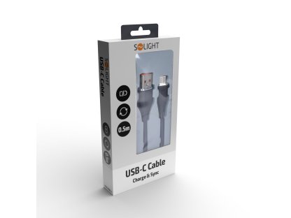 Solight USB-C kábel, USB 2.0 A konektor - USB-C 3.1 konektor, silikón, 0,5m