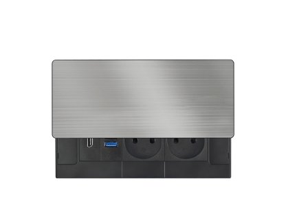 Solight vestavný blok zásuviek s posuvným krytom, 2 zásuvky, HDMI, USB A+C 20W PD, 2m, strieborný