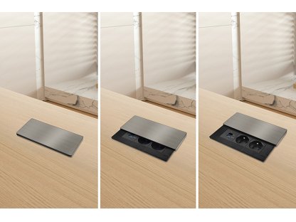 Solight vestavný blok zásuviek s posuvným krytom, 2 zásuvky, USB A+C 65W PD, 2m, strieborný