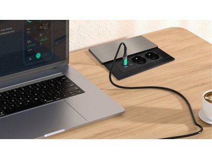 Solight vestavný blok zásuviek s posuvným krytom, 2 zásuvky, USB A+C 65W PD, 2m, strieborný