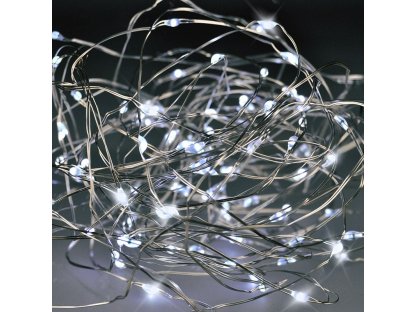 Solight vianočná reťaz strieborná, 100x mini LED, 10m, 3 x AA, studené svetlo