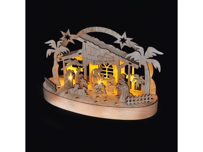 Solight vianočný drevený betlehem podsvietený, 5x LED, prírodné drevo, 25cm, 2x AA