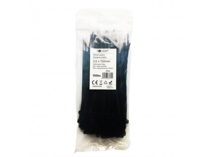 Solight viazacie nylonové pásky, 3,6 x 150mm, čierna, 100ks