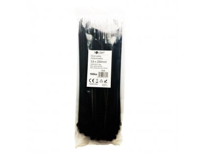 Solight viazacie nylonové pásky, 3,6 x 200mm, čierna, 100ks