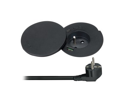 Solight vstavaná zásuvka + USB A+C + Wireless 10W, otočné viečko, kábel 2m, čierna