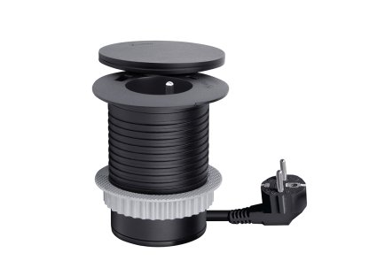 Solight vstavaná zásuvka + USB A+C + Wireless 10W, otočné viečko, kábel 2m, čierna