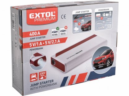 Štartovací zdroj s powerbankou, 9Ah, 200A, max.400A, EXTOL PREMIUM