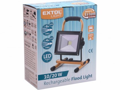 Svietidlo nabíjateľné LED, 20W, 1400lm, 11,1V Li-ion, 4400mAh, IP65, 12+230V, EXTOL LIGHT