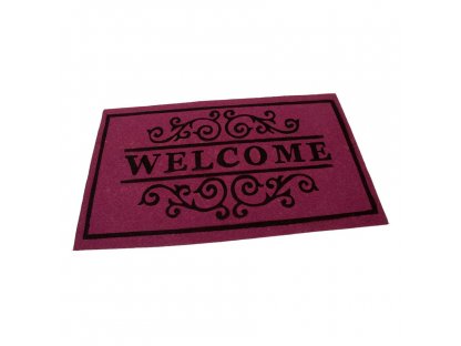 Vínová textilná vstupná rohož FLOMA Welcome - Deco - dĺžka 45 cm, šírka 75 cm, výška 0,3 cm