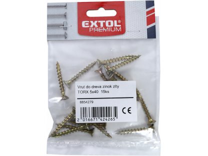 Vrut do dreva ZH TORX zinok žltý, 15ks, 5x45, EXTOL PREMIUM