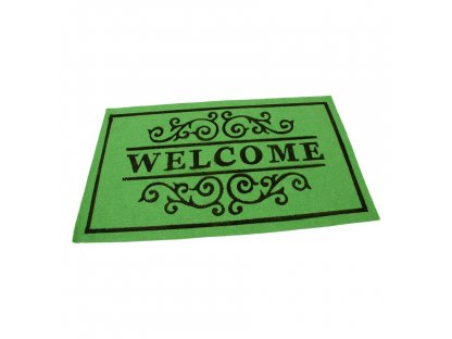 Zelená textilná vstupná rohož FLOMA Welcome - Deco - dĺžka 45 cm, šírka 75 cm, výška 0,3 cm