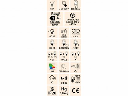 Žiarovka LED mini, 5W, 410lm, E14, 2800K, Ø 45mm, EXTOL LIGHT