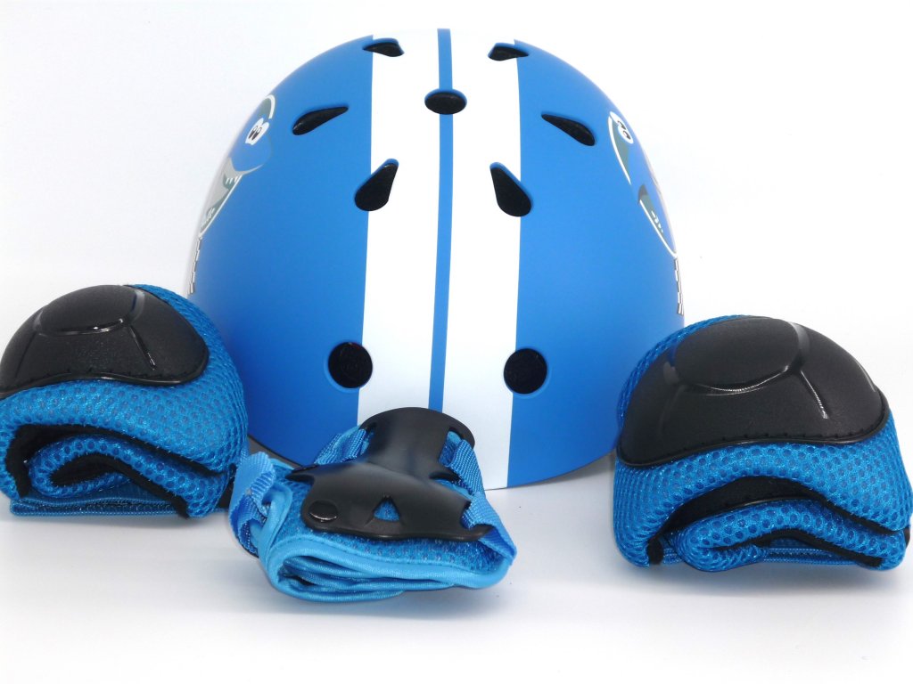 Dětská cyklistická helma s chrániči, Frike® , A6, modrá bílá, 2023