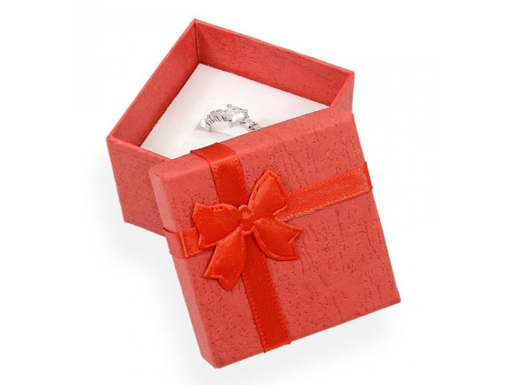 Dárková krabička na prsten nebo náušnice - barva červená s mašlí