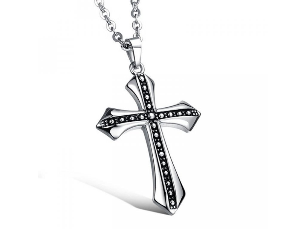 Kříž stříbrno -  černá barva malý